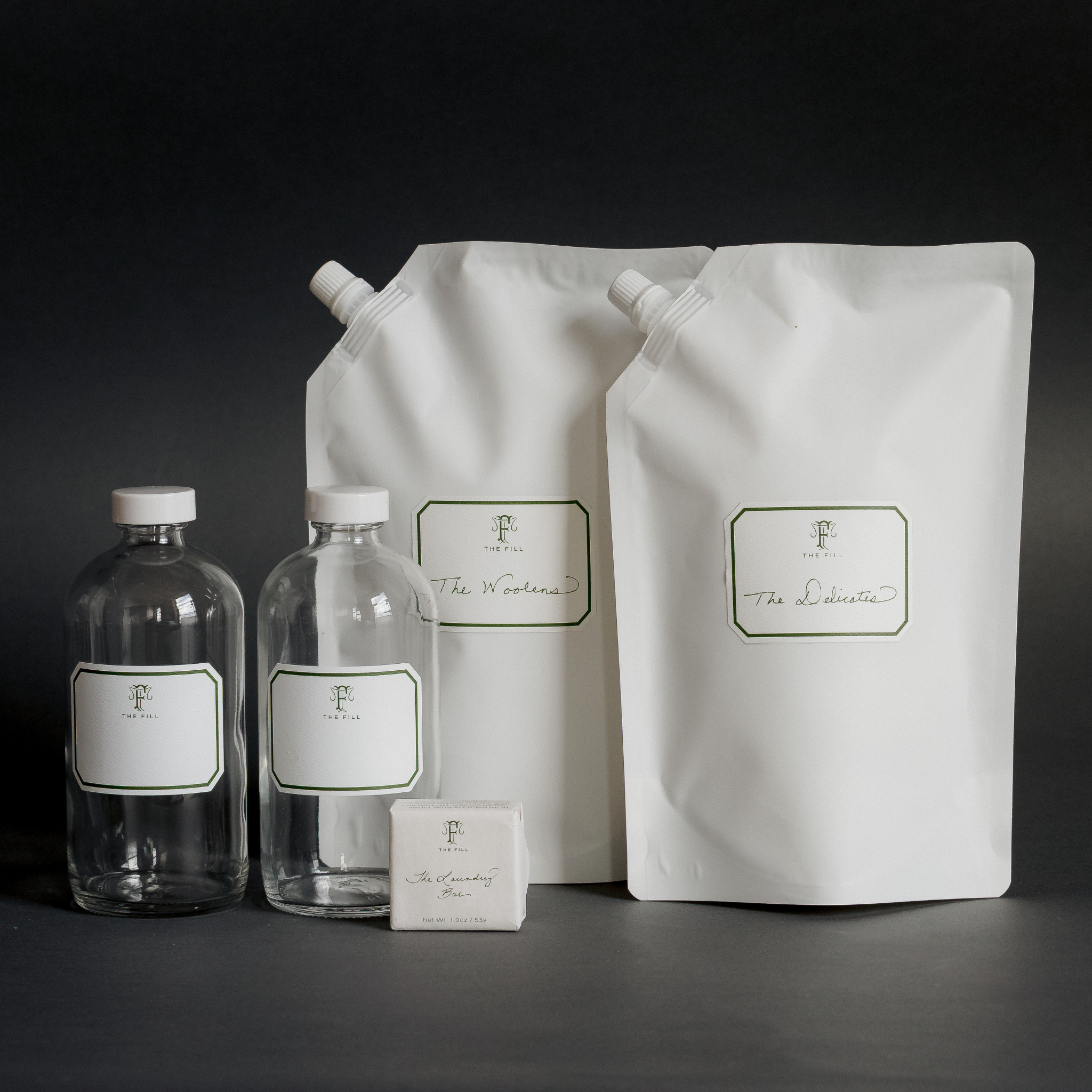 The Handwashing set from The Fill with The Woolens, The Delicates, The Laundry Bar and two 16oz Glass Bottles